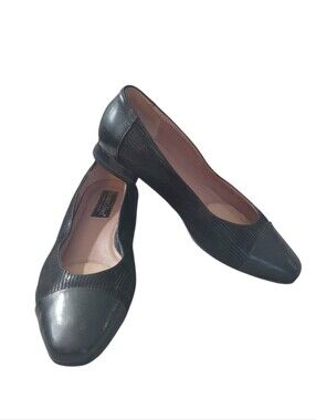 BeautiFeel Rebecca Black Leather Herringbone Cap-Toe Women's Ballet Flats Size 6
